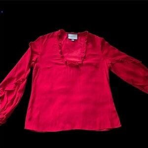 ALEXIS Brannon Designer Red Ruffle Blouse - Viscose Luxury